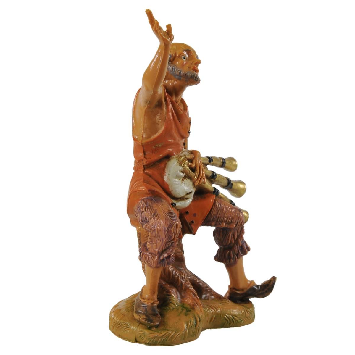Statua presepe 10 cm pastore seduto zampogna