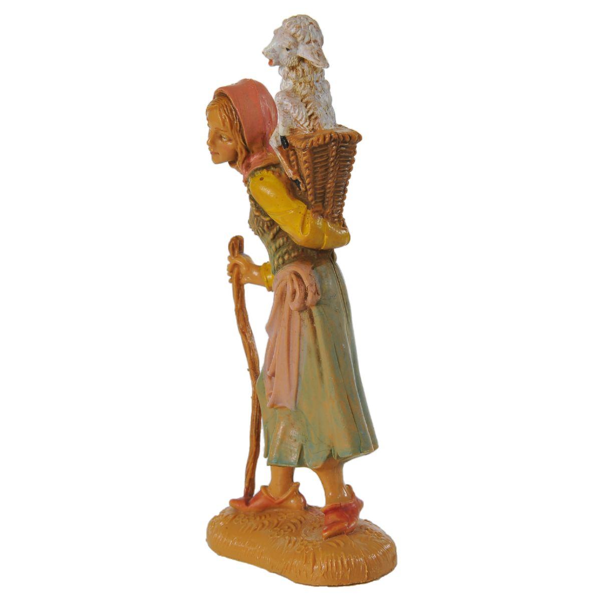 Statua presepe 10 cm pastorella pecora