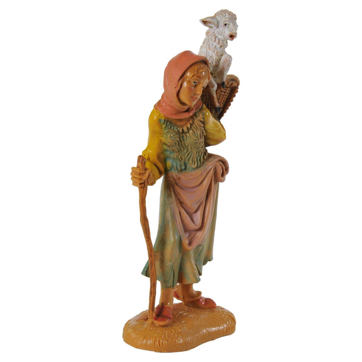 Statua presepe 10 cm pastorella pecora