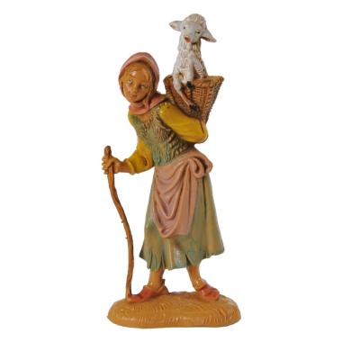 Statua presepe 10 cm pastorella pecora