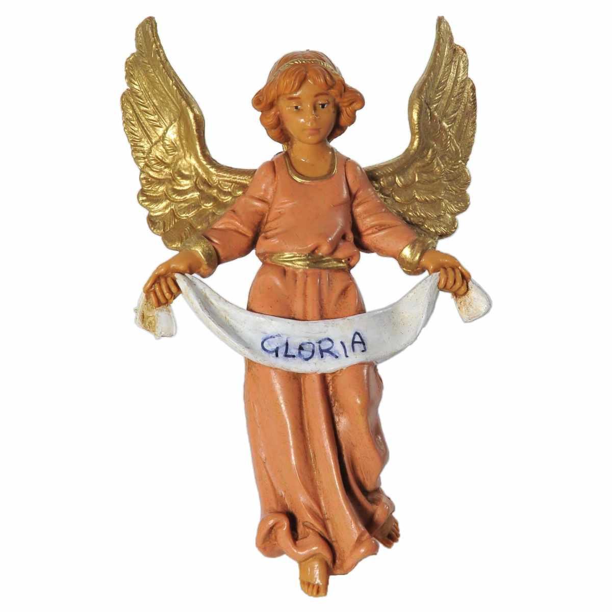 Statua presepe 10 cm angelo da appendere abito rosa