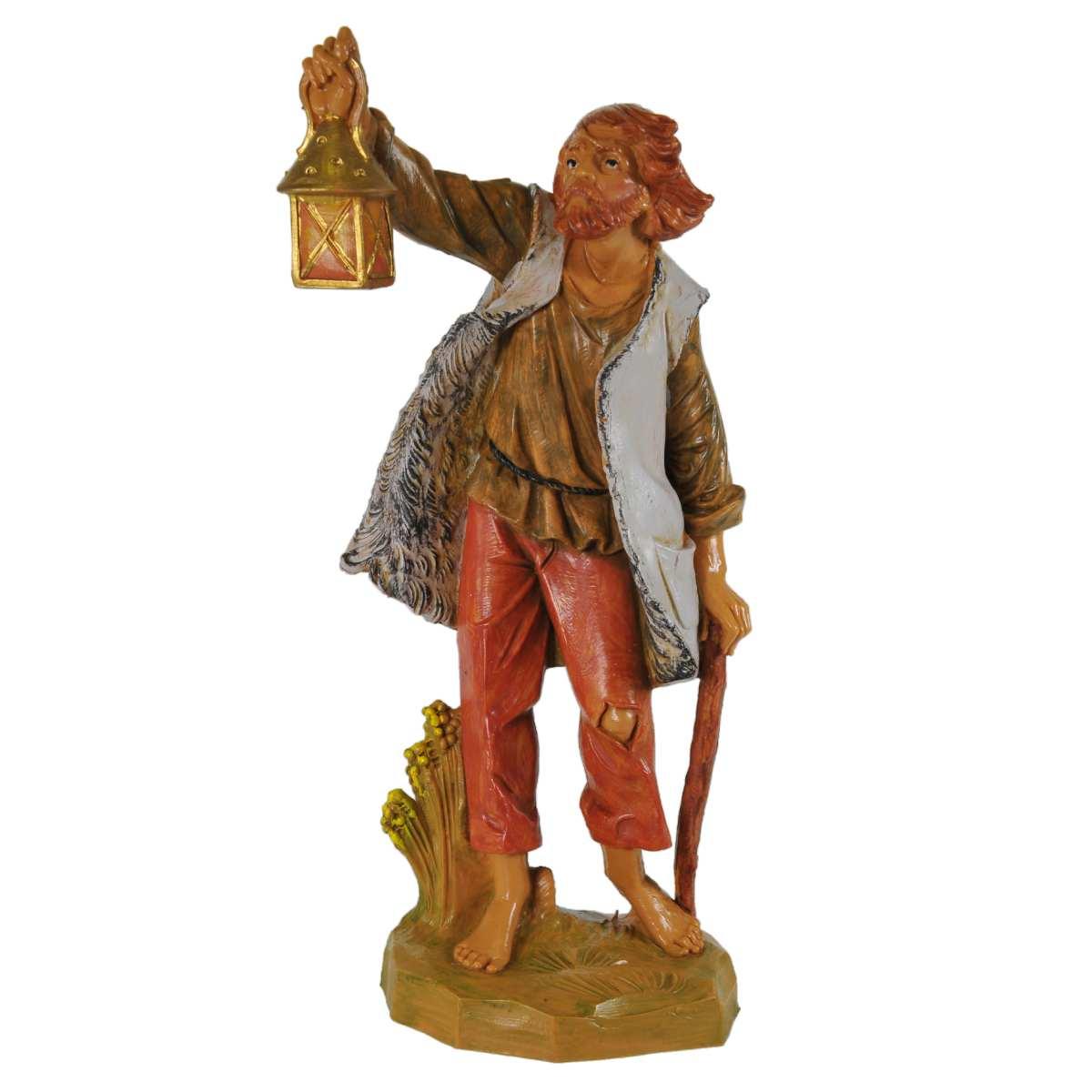 Statua presepe 19 cm lanternaio con bastone e lanterna
