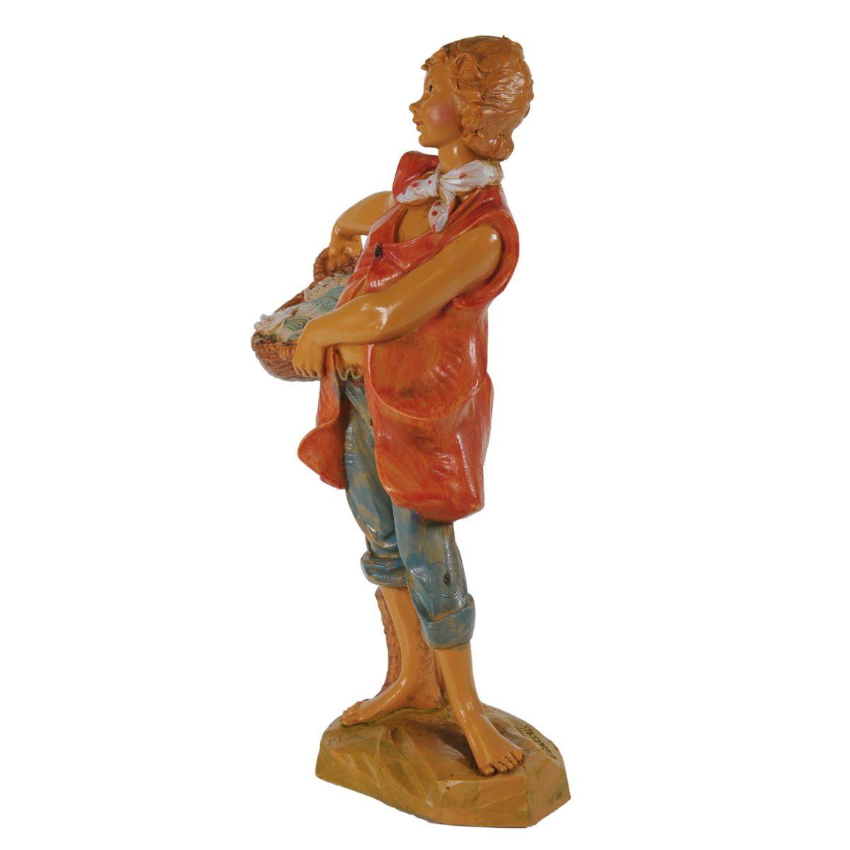 Statua presepe 19 cm pastore cesta di pesce