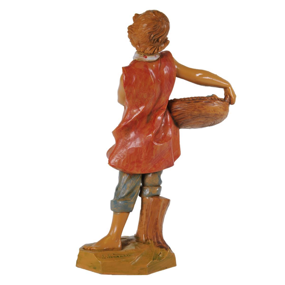 Statua presepe 19 cm pastore cesta di pesce