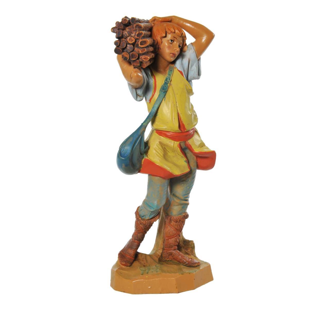 Statua presepe 19 cm pastore legna sulle spalle
