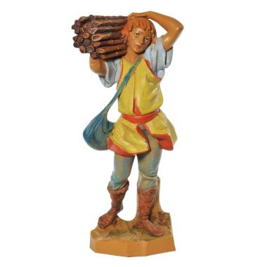 Statua presepe 19 cm pastore legna sulle spalle