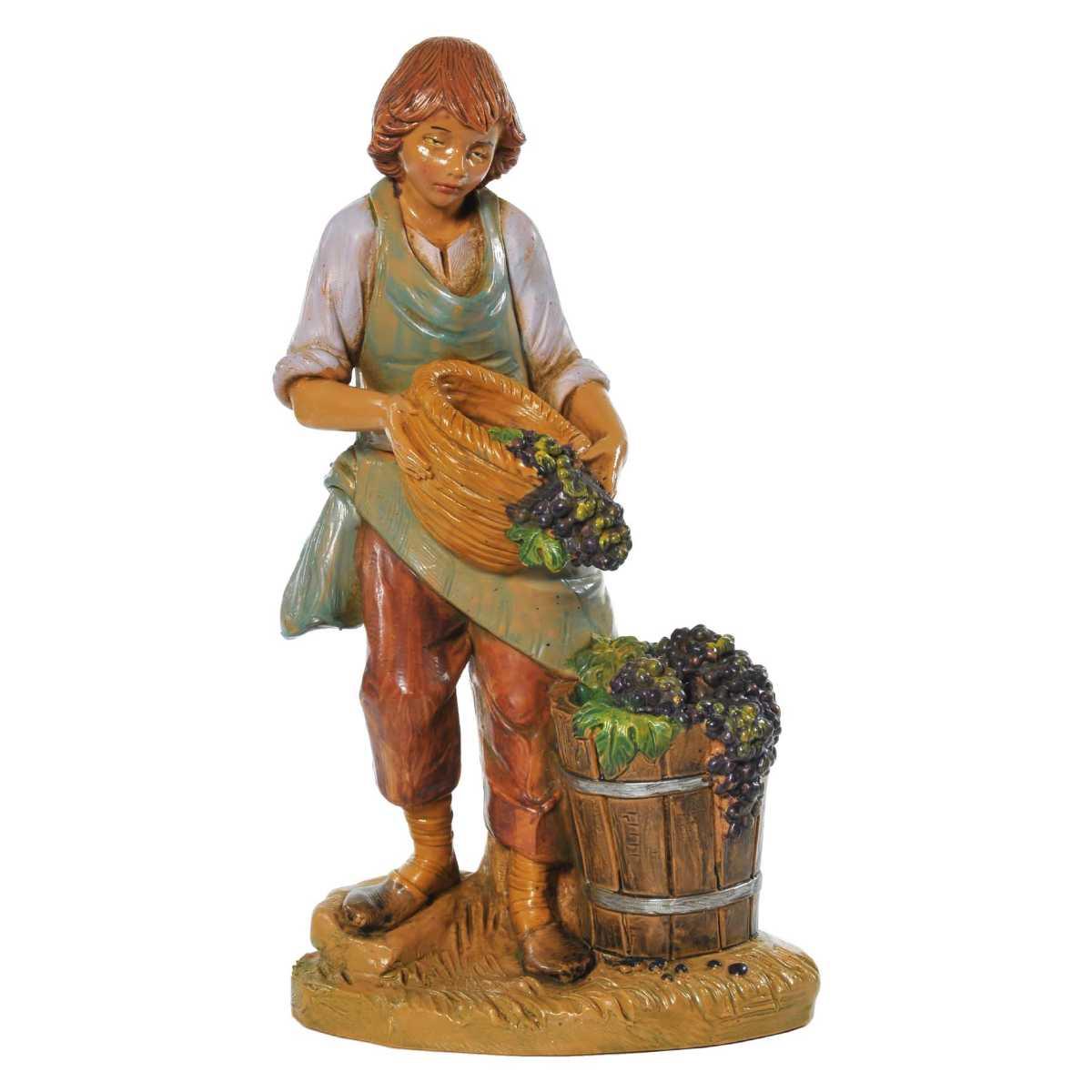 Statua presepe 19 cm pastore vendemmiatore uva