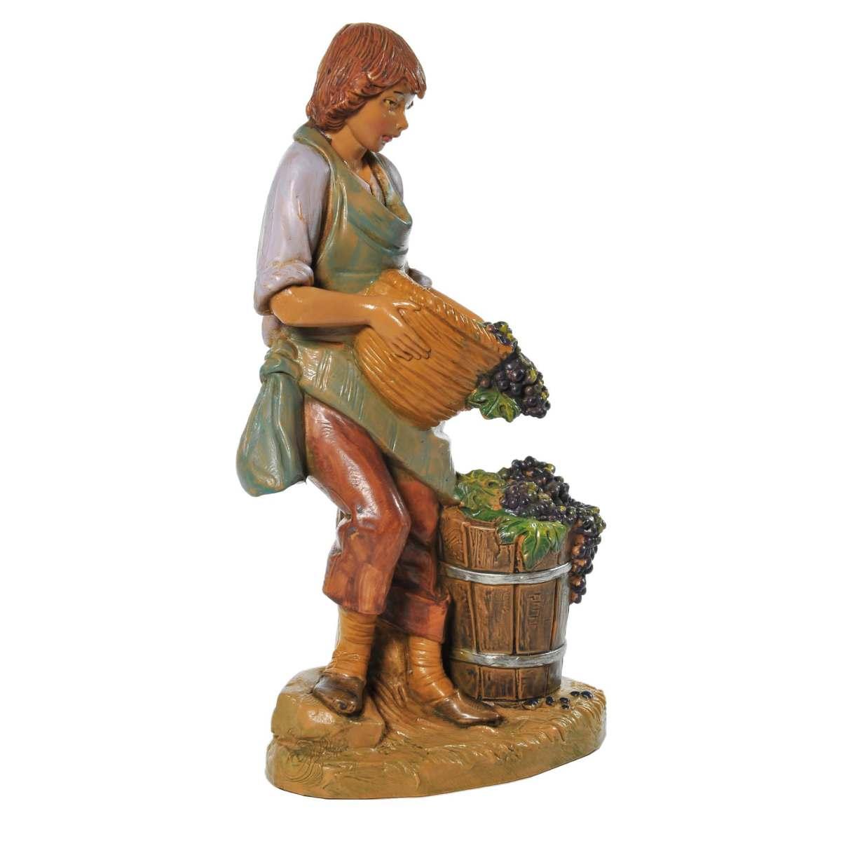 Statua presepe 19 cm pastore vendemmiatore uva