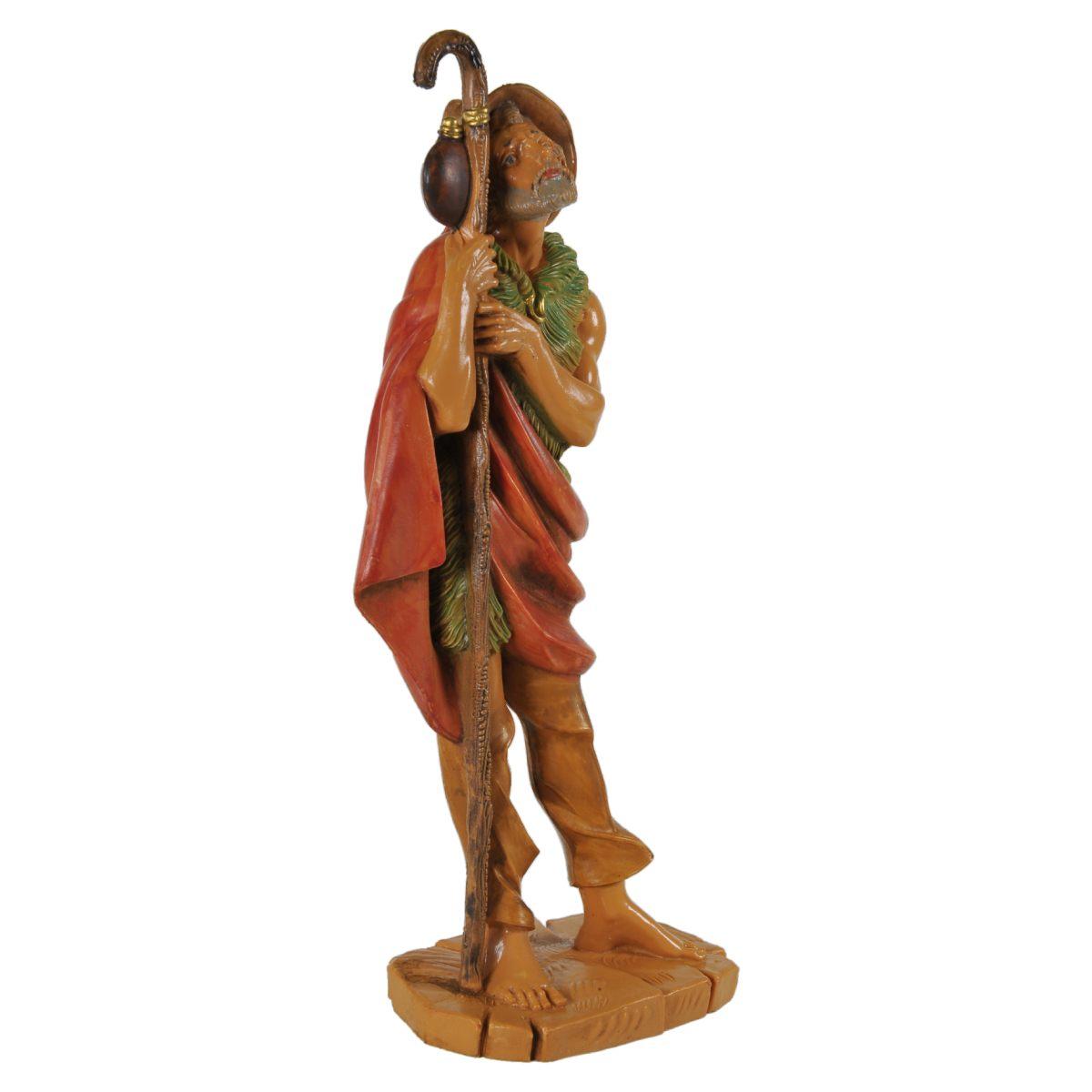 Statua presepe 19 cm pastore bastone mantello
