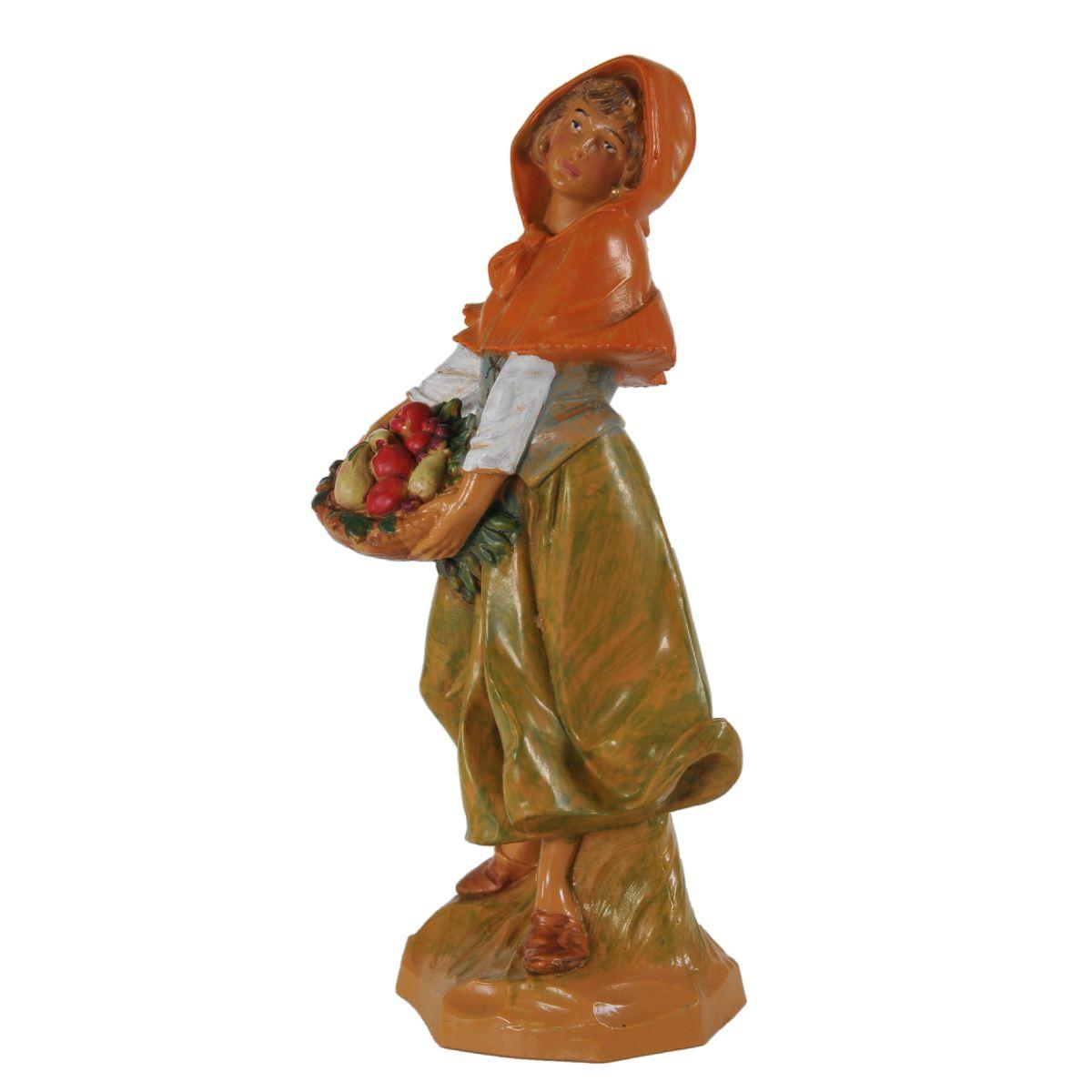 Statua presepe 19 cm pastorella cesta di frutta