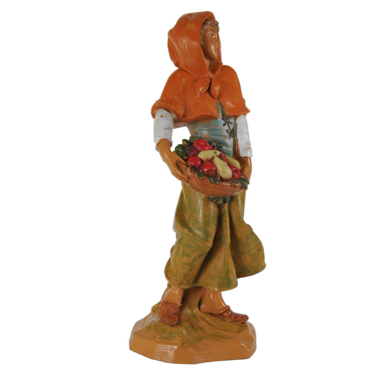 Statua presepe 19 cm pastorella cesta di frutta