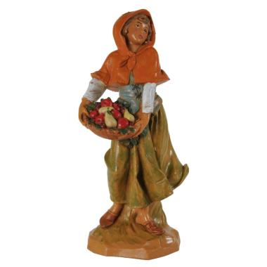 Statua presepe 19 cm pastorella cesta di frutta