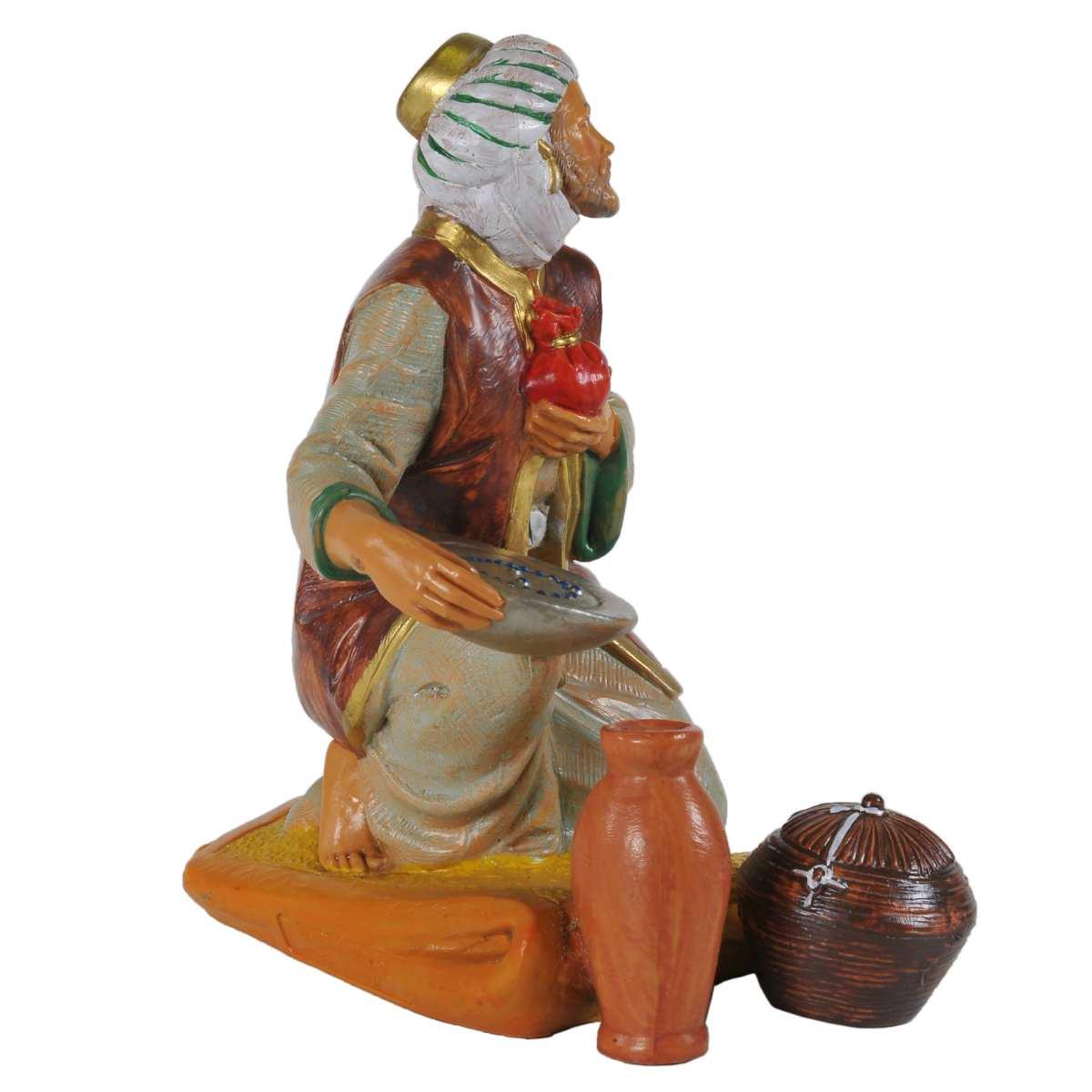 Statua presepe 19 cm pastore inginocchiato tappeto
