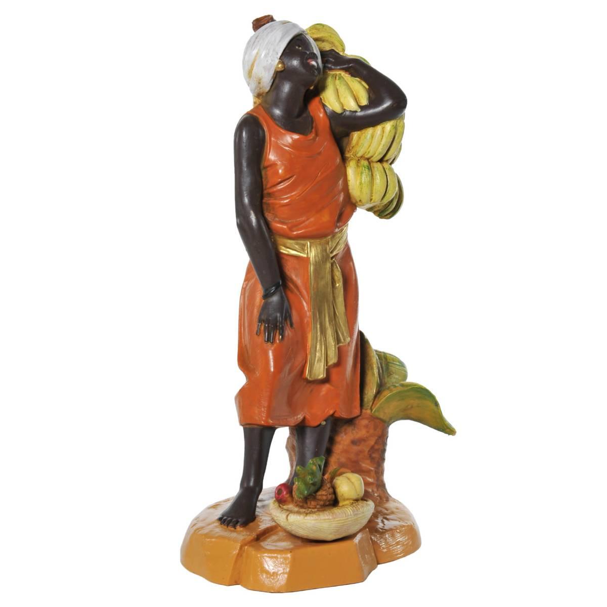 Statua presepe 19 cm pastorella banane frutta