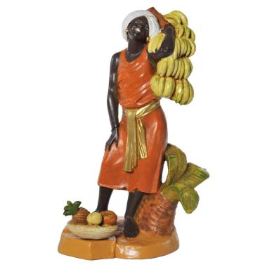 Statua presepe 19 cm pastorella banane frutta