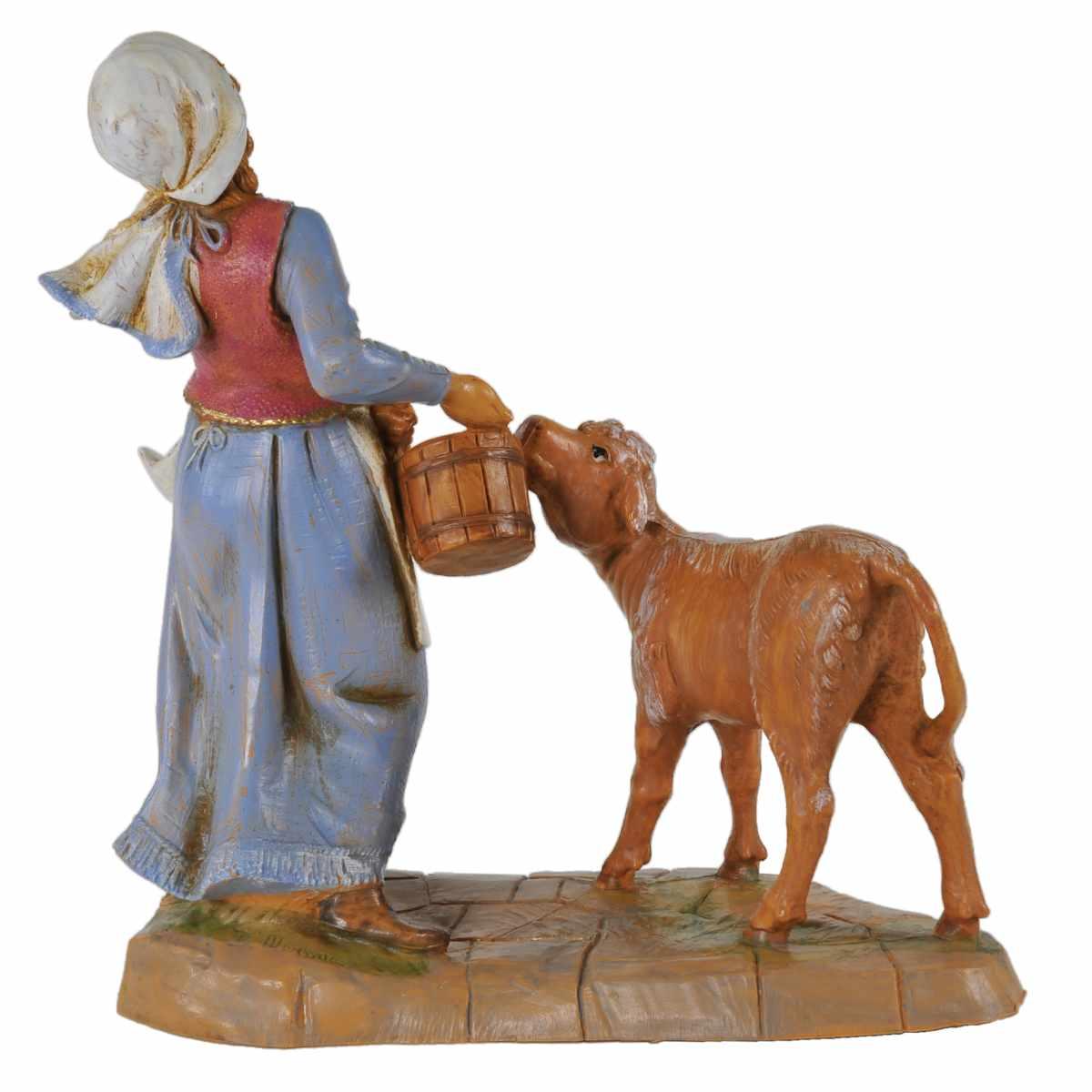 Statua presepe 19 cm pastorella vitello