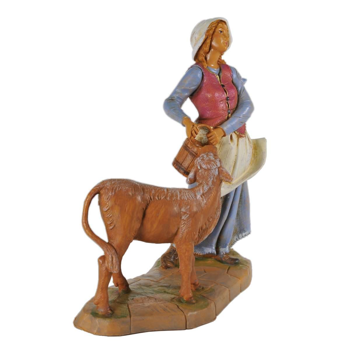 Statua presepe 19 cm pastorella vitello