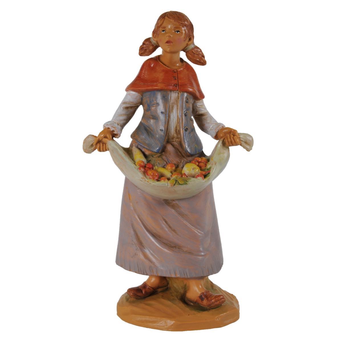 Statua presepe 19 cm pastorella frutta nel sinale