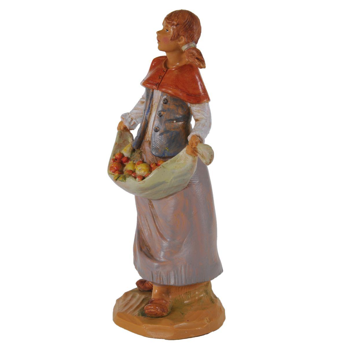 Statua presepe 19 cm pastorella frutta nel sinale