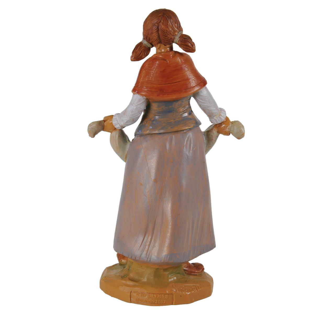 Statua presepe 19 cm pastorella frutta nel sinale
