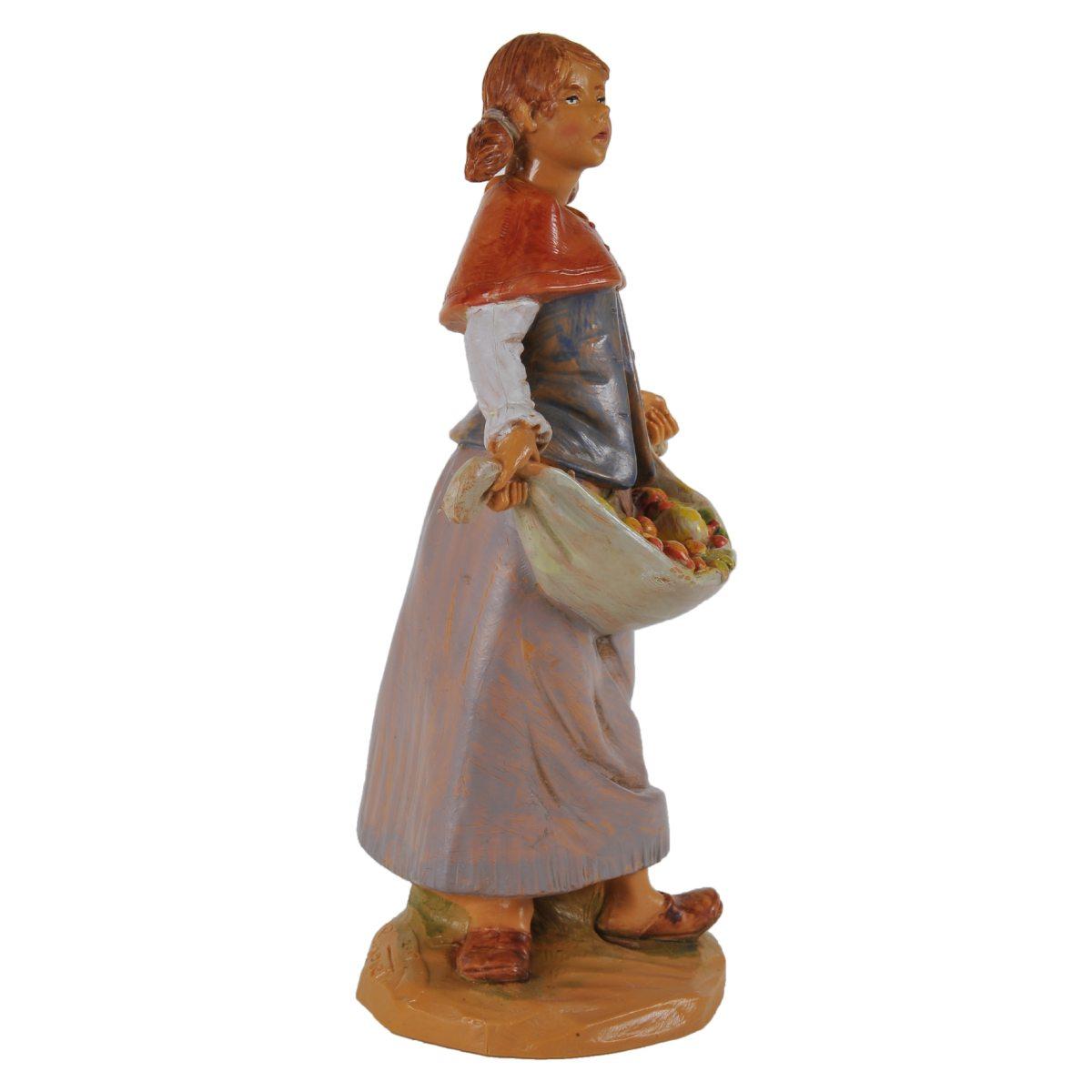 Statua presepe 19 cm pastorella frutta nel sinale