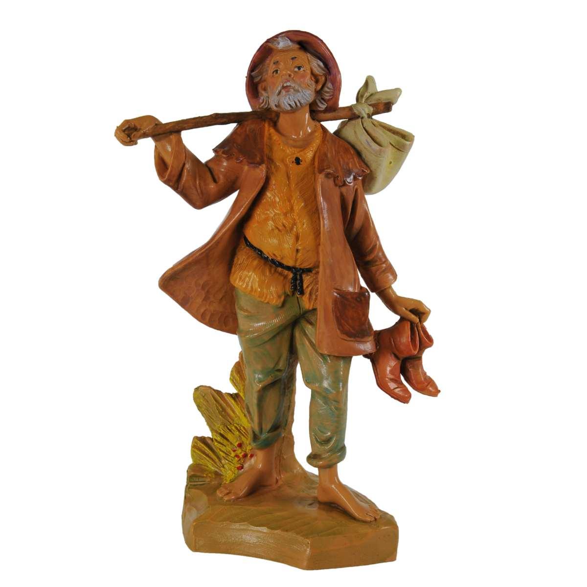 Statua presepe 19 cm pastore fardello bastone