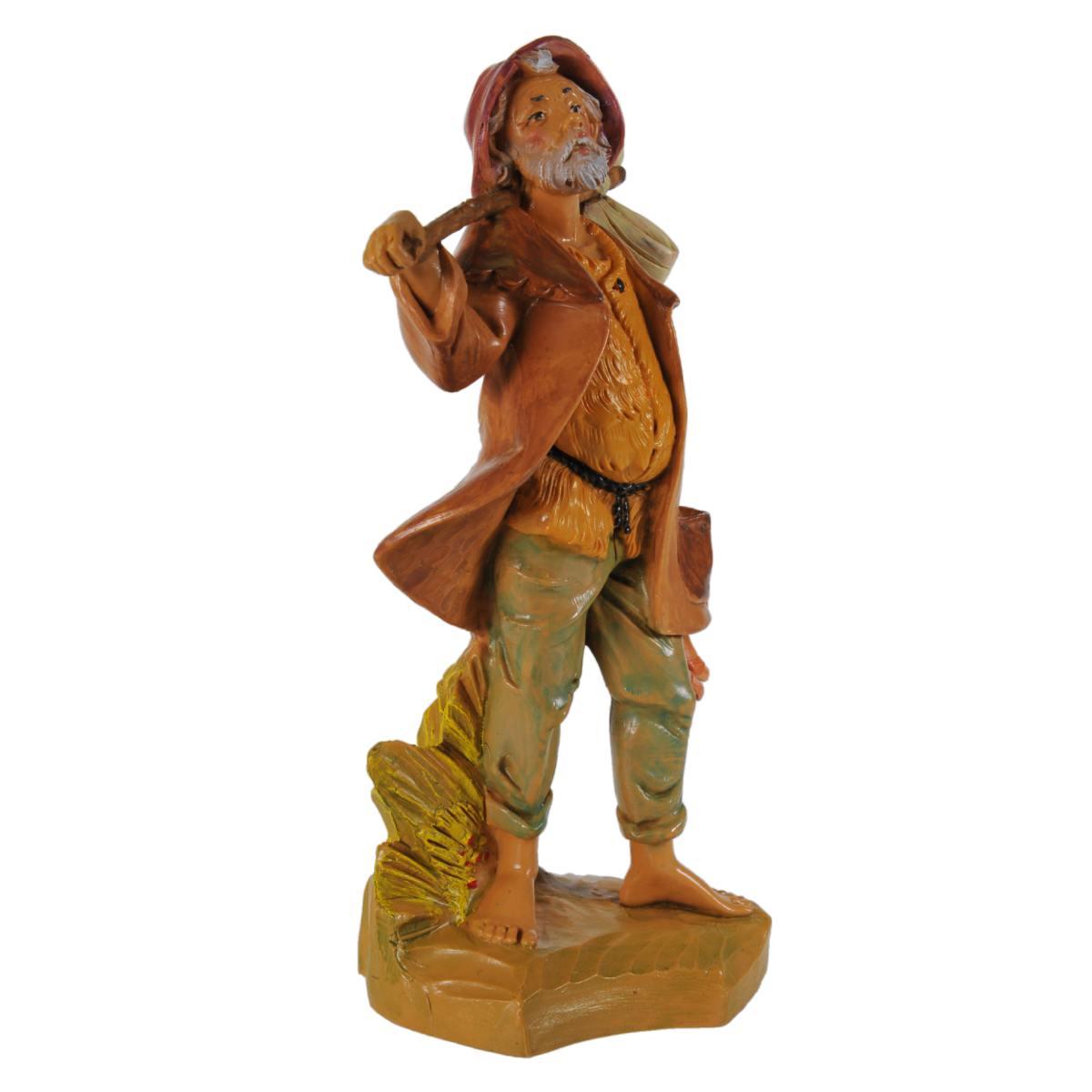 Statua presepe 19 cm pastore fardello bastone