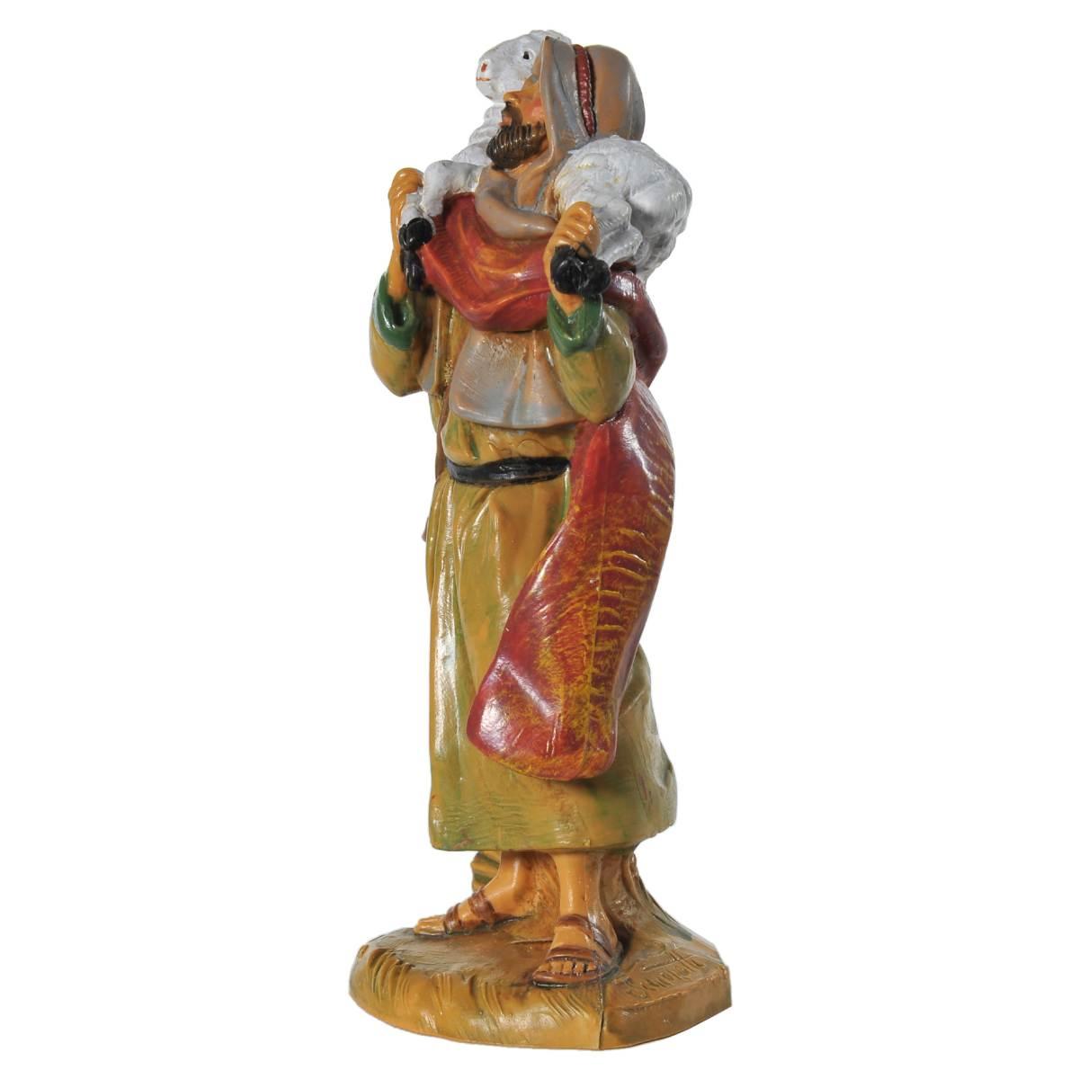 Statua presepe 12 cm pastore pecora sulle spalle