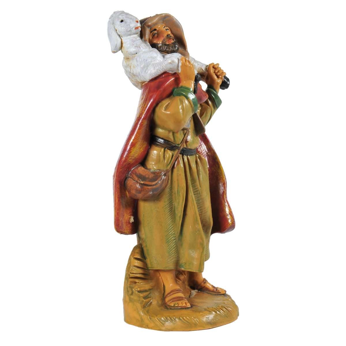 Statua presepe 12 cm pastore pecora sulle spalle