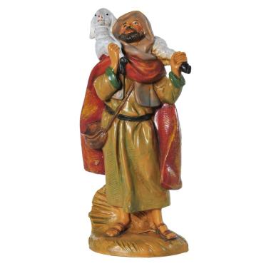 Statua presepe 12 cm pastore pecora sulle spalle