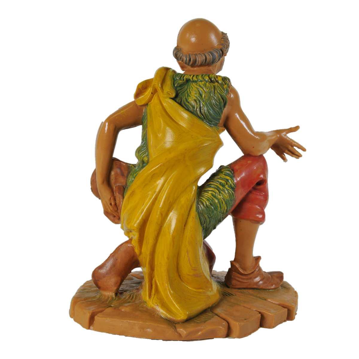 Statua presepe 19 cm pastore inginocchiato cappello uova