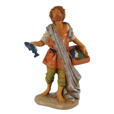 Statua presepe 19 cm pastore rete pesci