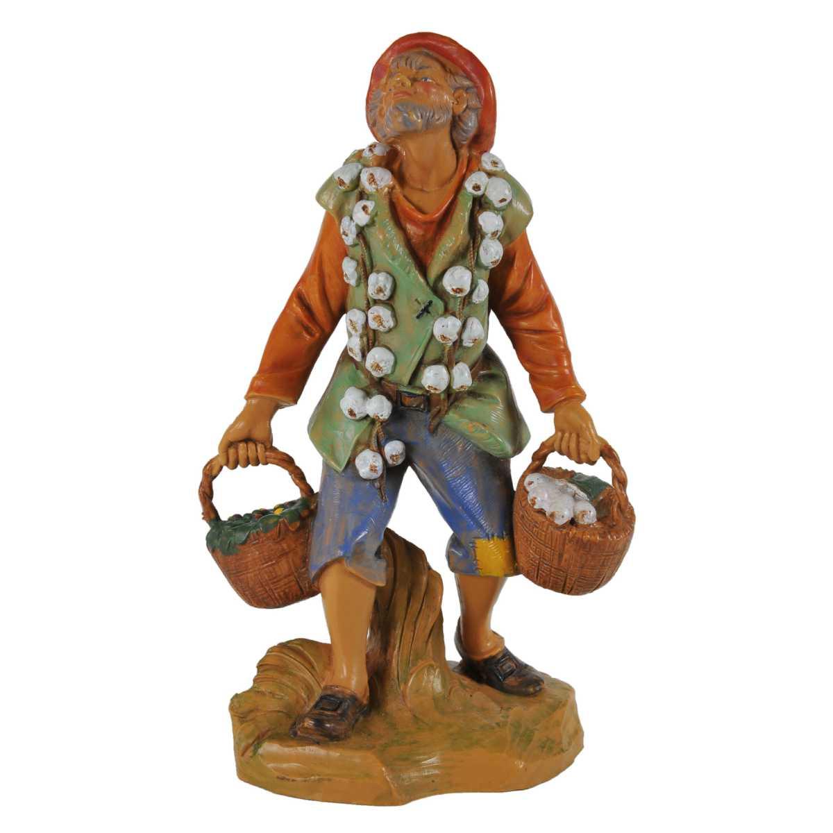 Statua presepe 19 cm pastore due ceste aglio