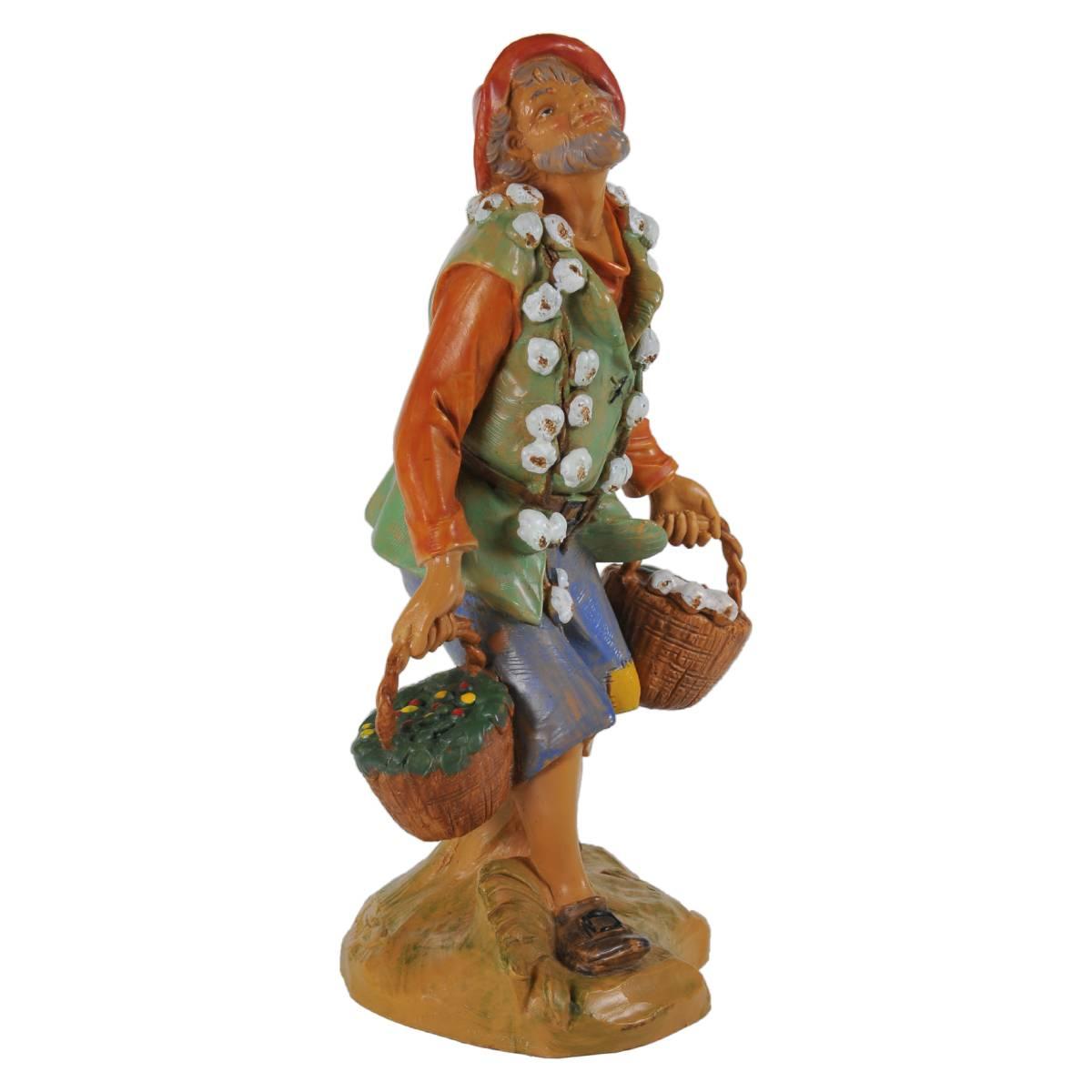 Statua presepe 19 cm pastore due ceste aglio