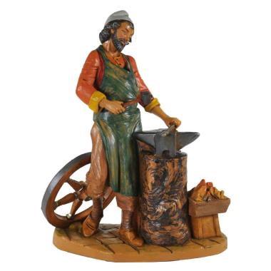 Statua presepe 30 cm fabbro con incudine e braciere