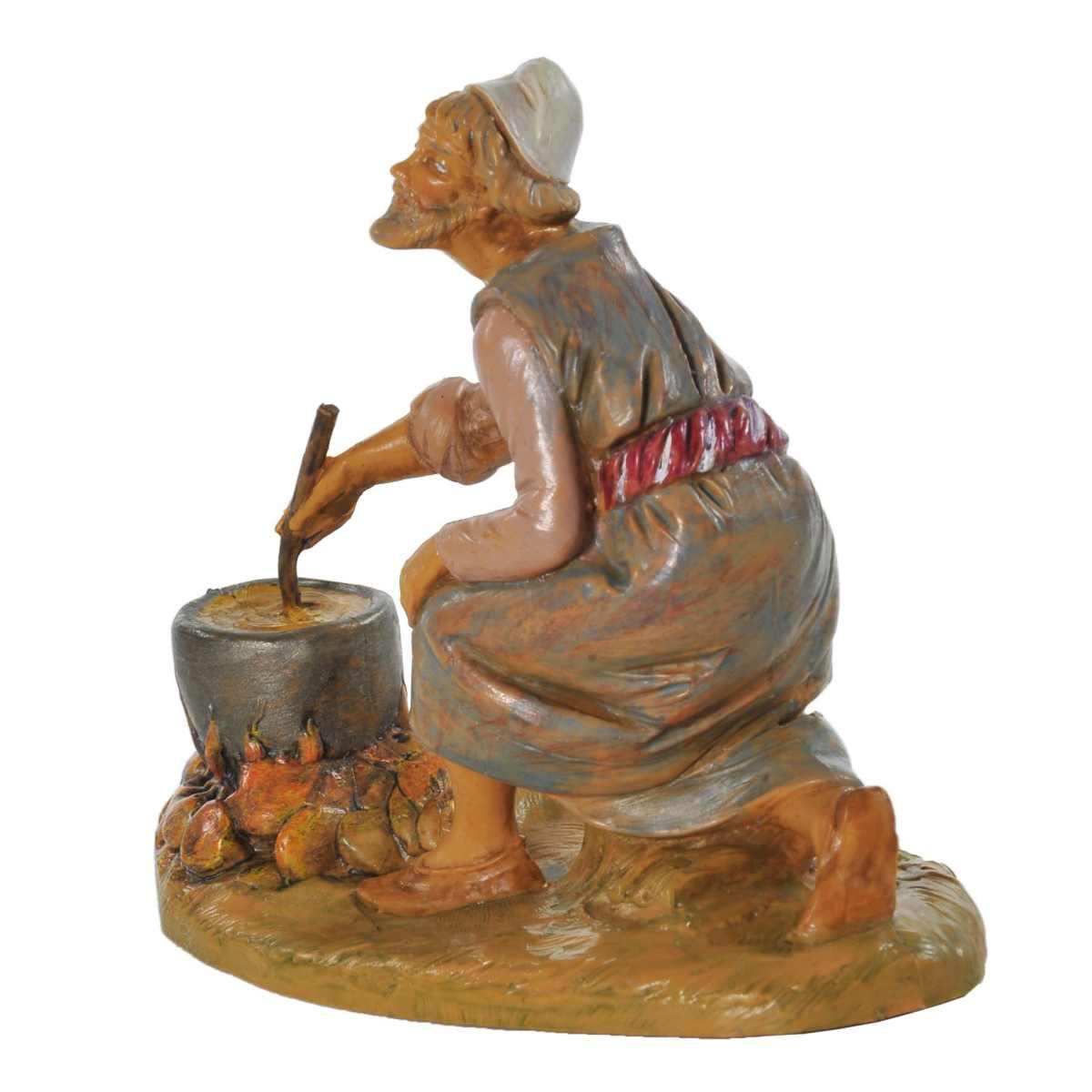 Statua presepe 12 cm pastore in ginocchio che cucina