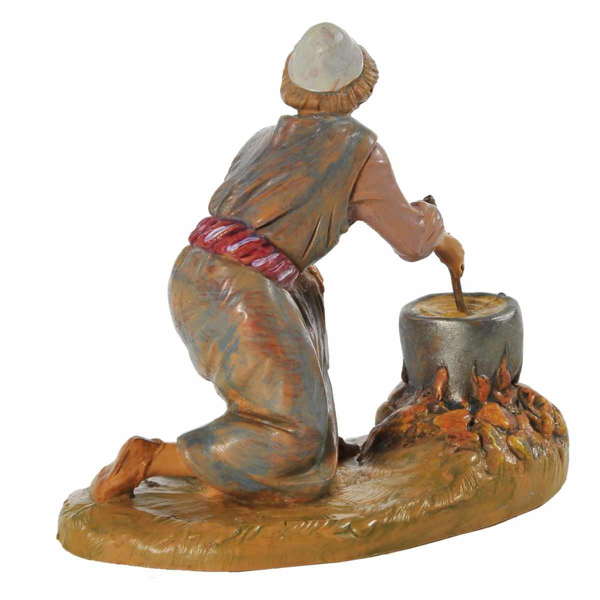 Statua presepe 12 cm pastore in ginocchio che cucina