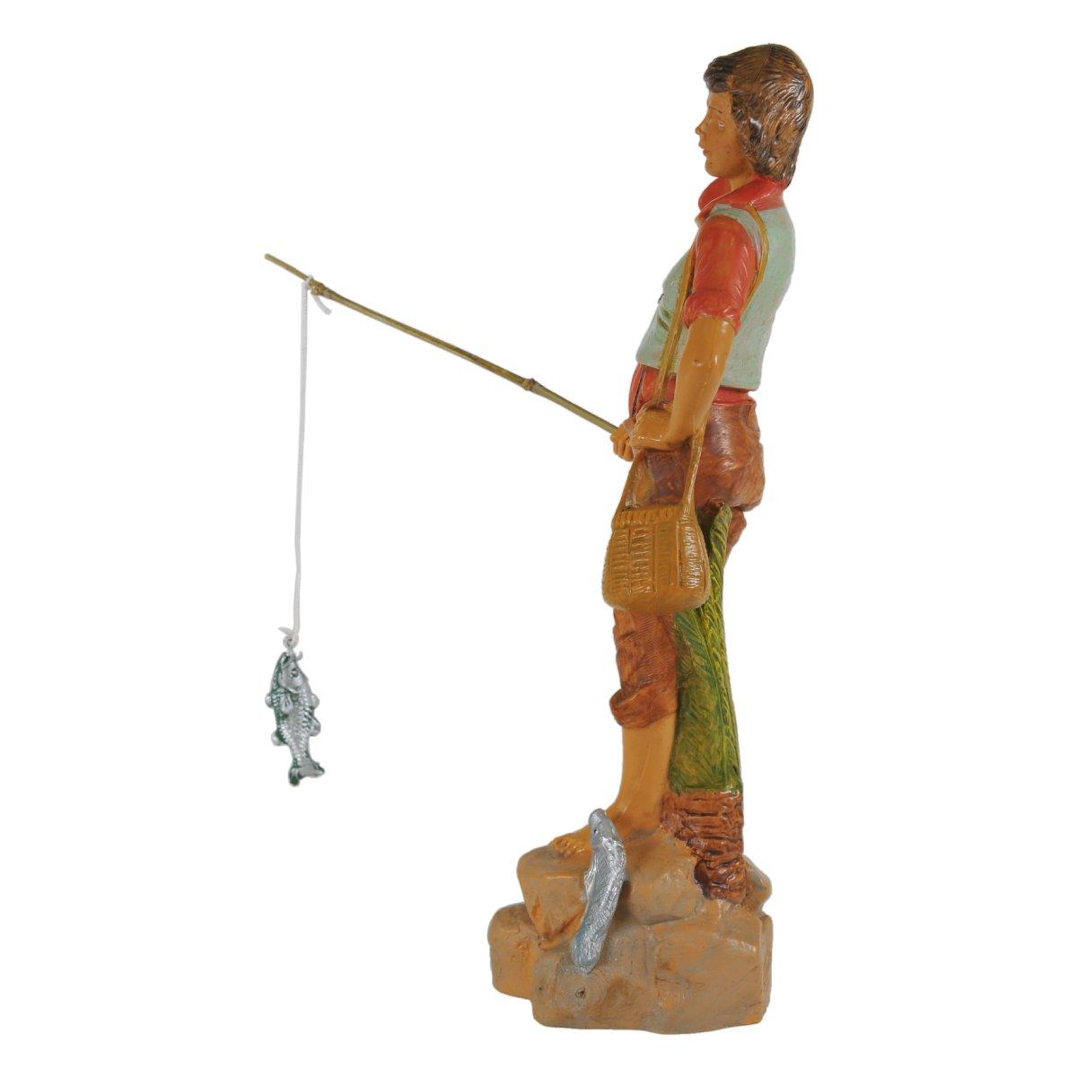 Statua presepe 19 cm pescatore canna cesta