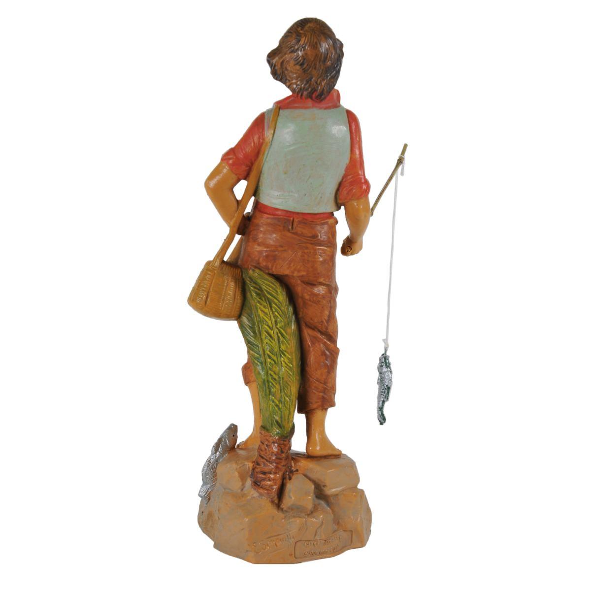 Statua presepe 19 cm pescatore canna cesta