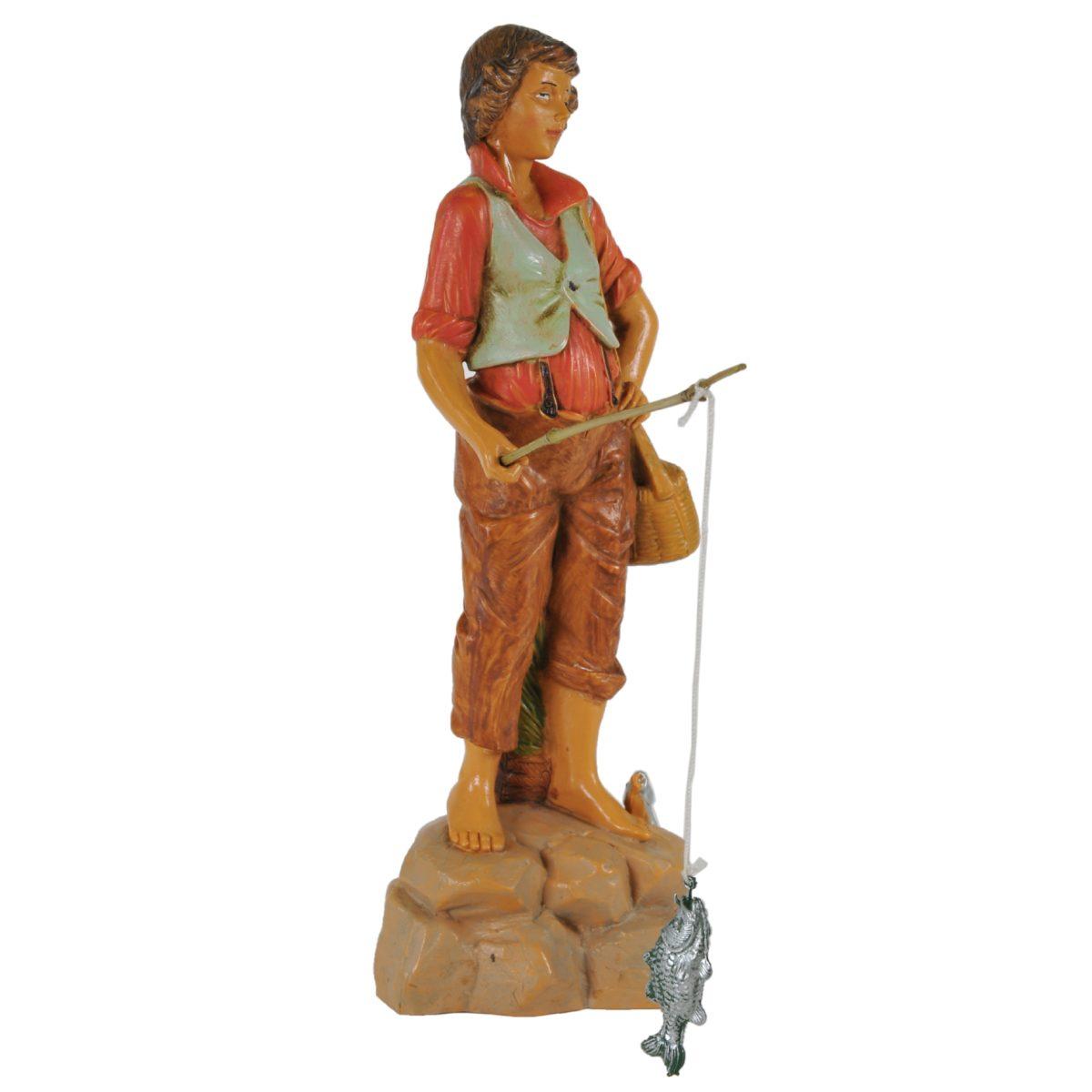Statua presepe 19 cm pescatore canna cesta