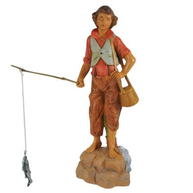 Statua presepe 19 cm pescatore canna cesta