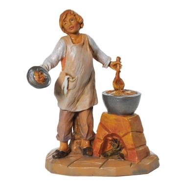 Statua presepe 9.5 cm bimbo pentola fuoco