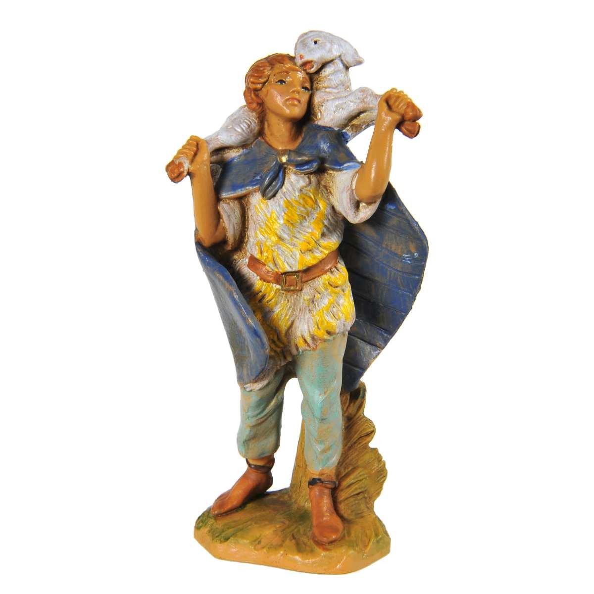 Statua presepe 9.5 cm pastore pecora sulle spalle