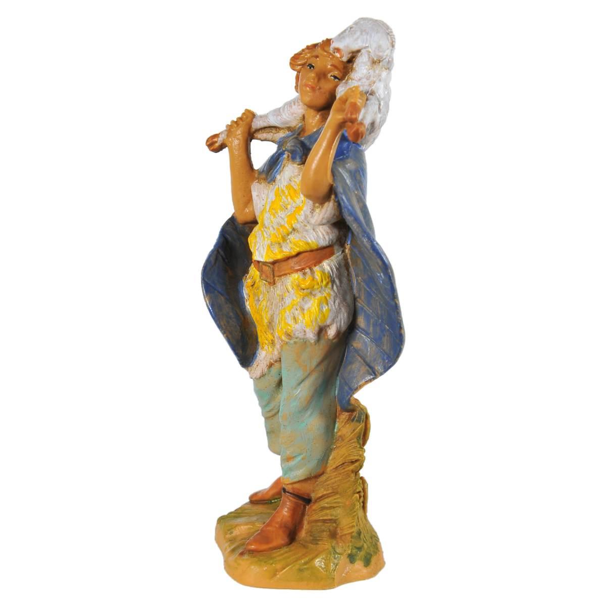 Statua presepe 9.5 cm pastore pecora sulle spalle