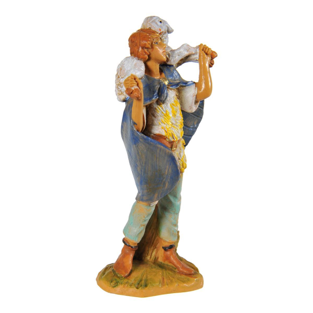 Statua presepe 9.5 cm pastore pecora sulle spalle