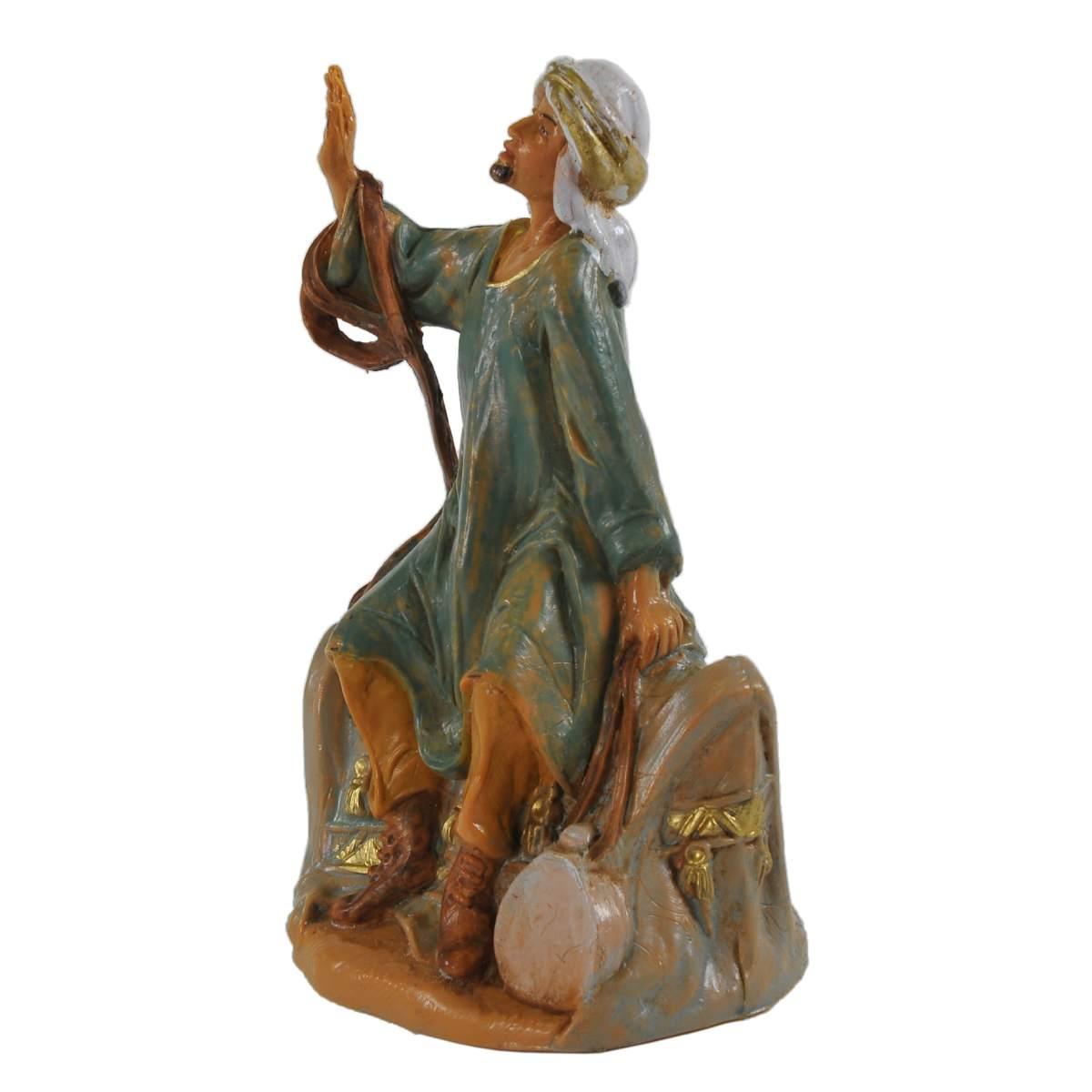 Statua presepe 9.5 cm cammelliere su sella