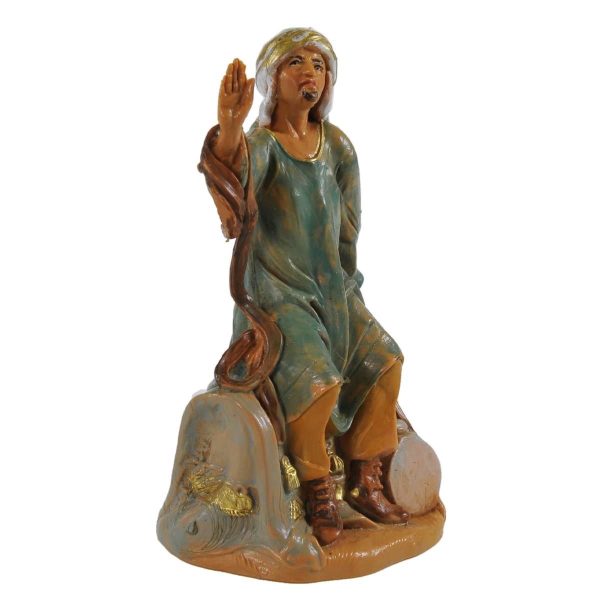 Statua presepe 9.5 cm cammelliere su sella