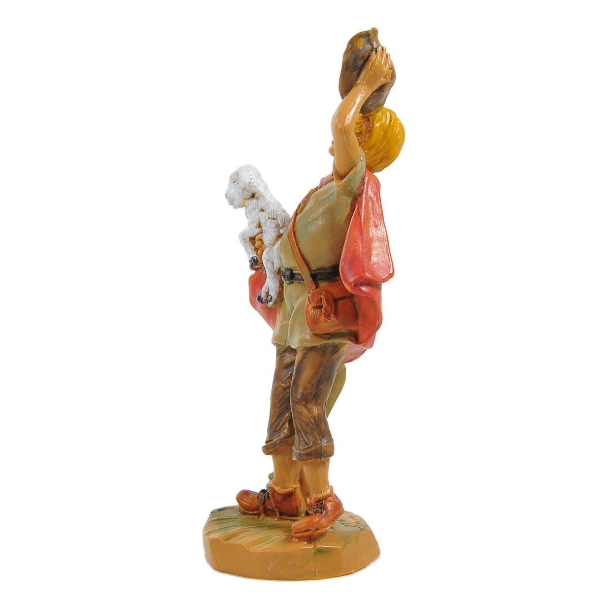 Statua presepe 9.5 cm pastore pecora in braccio