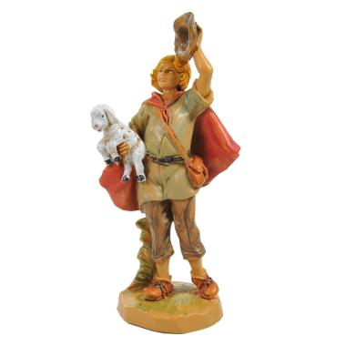 Statua presepe 9.5 cm pastore pecora in braccio