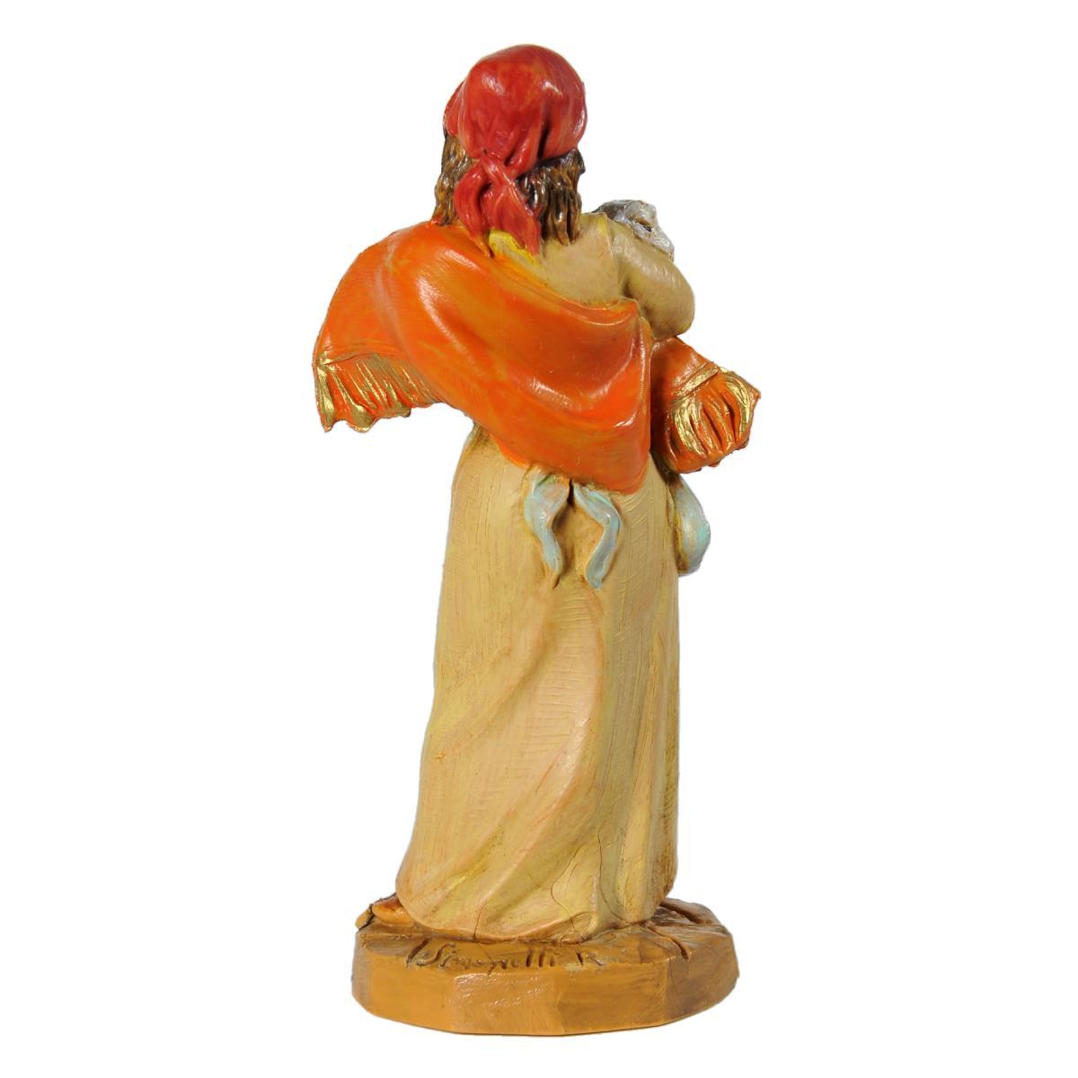Statua presepe 9.5 cm pastorella pecora in braccio